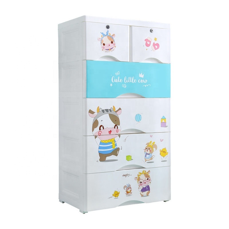 VIC Large size simple children's wardrobe bedroom household men's and girls' clothes blue storage cabinet