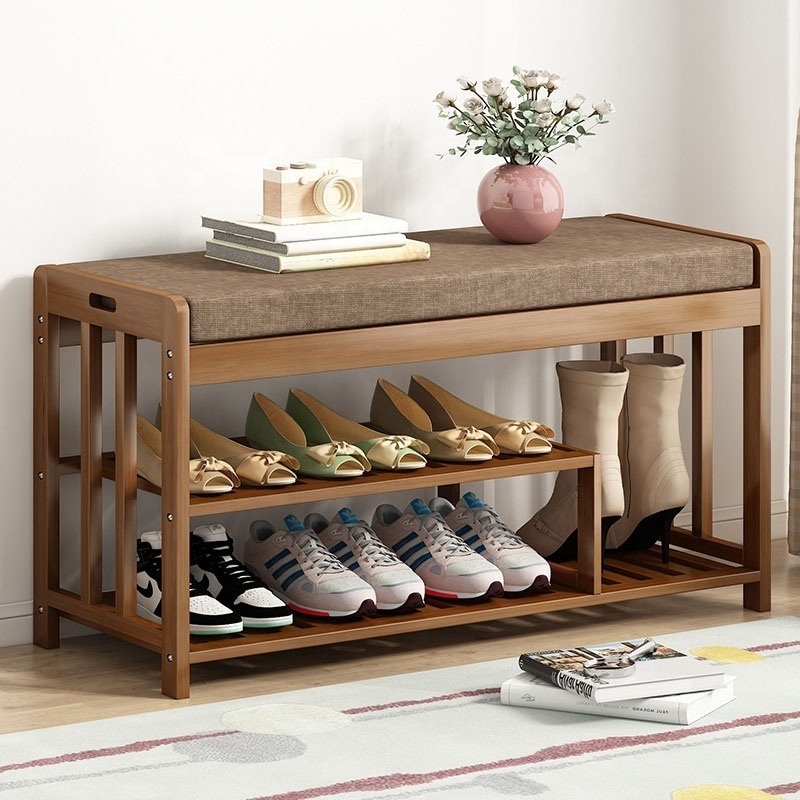 Shoe rack simple shoe stool household doorway dormitory storage artifacts indoor solid wood living room bamboo shoe cabinet