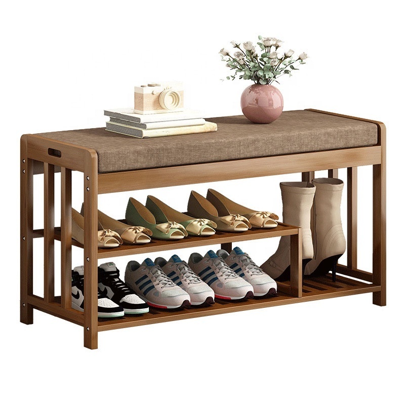 Shoe rack simple shoe stool household doorway dormitory storage artifacts indoor solid wood living room bamboo shoe cabinet