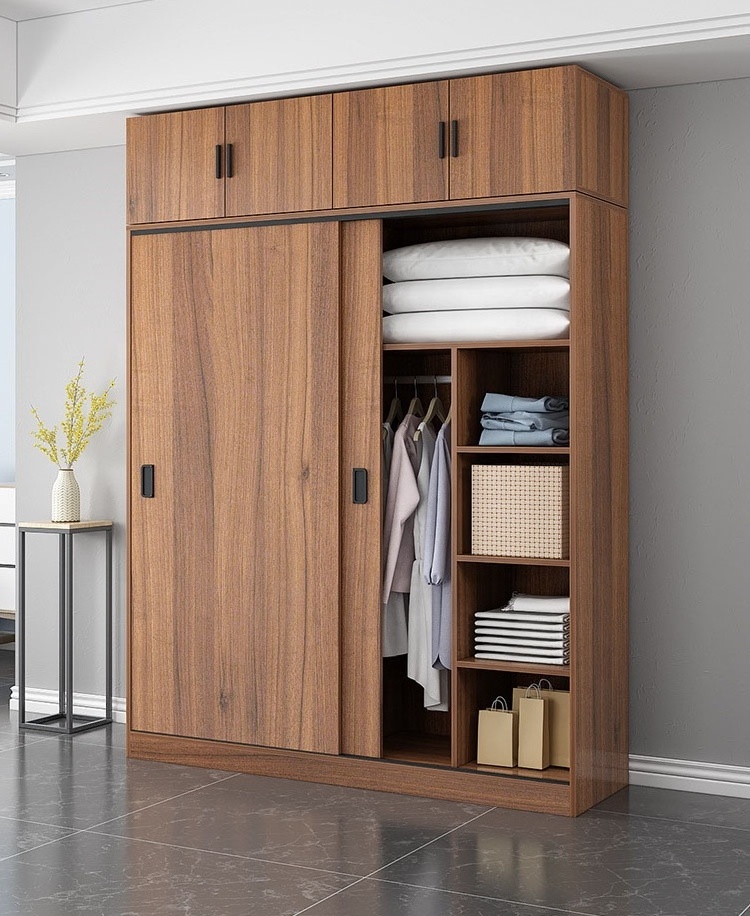 Sliding door wardrobe household bedroom simple cabinet simple modern storage cupboard Nordic rental room with large wardrobe