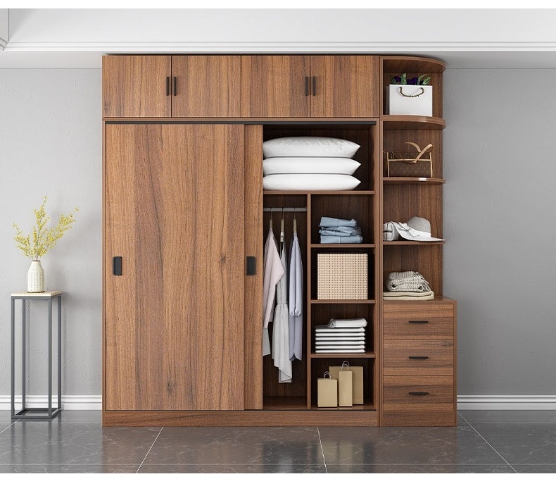 Sliding door wardrobe household bedroom simple cabinet simple modern storage cupboard Nordic rental room with large wardrobe