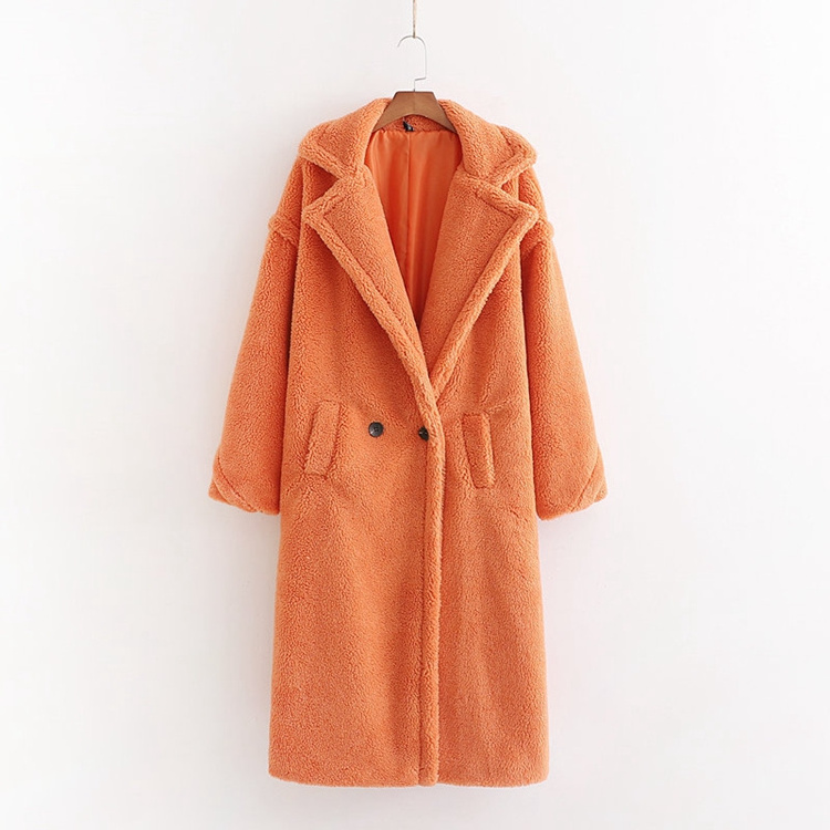 Customized Christmas Teddy Faux Fur Notched Collar Long Sleeve Maxi Long Women Coat