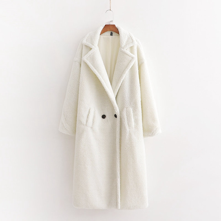 Customized Christmas Teddy Faux Fur Notched Collar Long Sleeve Maxi Long Women Coat