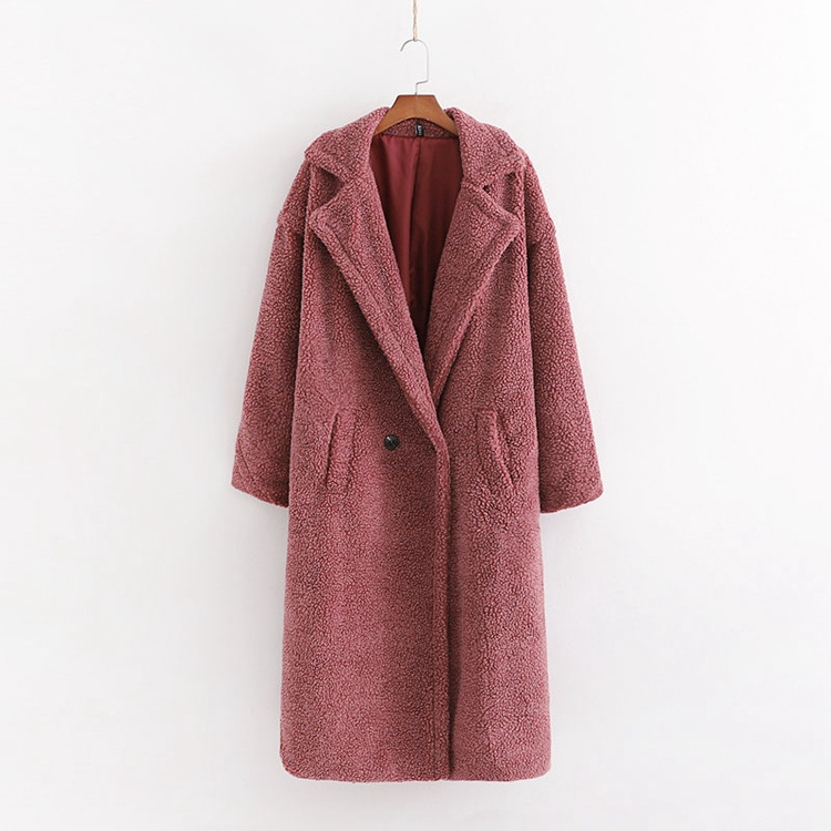 Customized Christmas Teddy Faux Fur Notched Collar Long Sleeve Maxi Long Women Coat