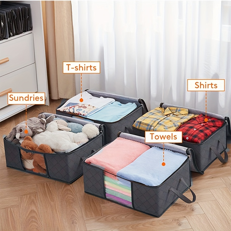 Fabric Closet Toy Clothing Bed Sheets Home Organizers Non-Woven Fabric Storage Bags Square Shape Set with Lid Storage Box