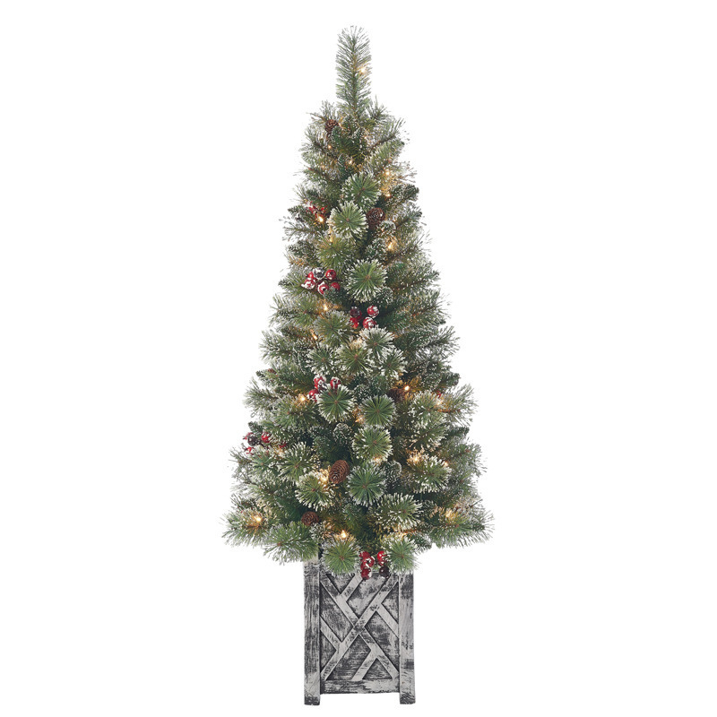 Artificial Tree For Entrances and Christmas Includes Pre-strung White Lights Montclair Spruce with Stand