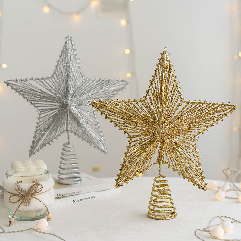 Christmas Tree Star Toppersfor christmas decorations luxury Gold Star for Christmas Tree Decoration Glitter