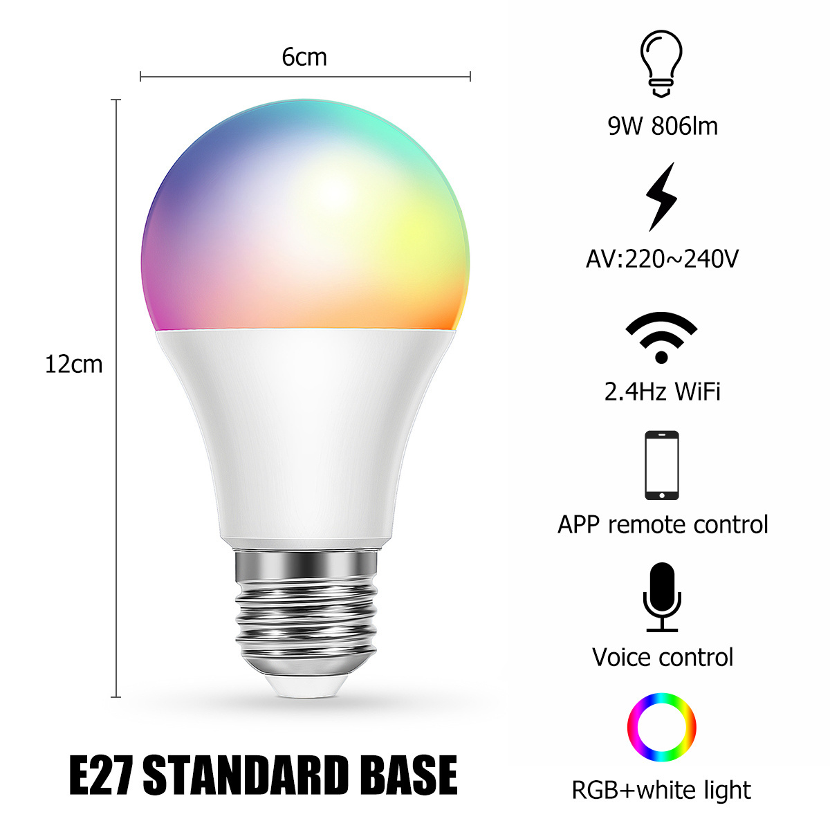 Color Changing Wifi Connecting LED Light Bulb RGB Indoor E27 Standard Base 9W Plastic AC 90 Bluetooth Speaker Bulb 1080 -20 - 55