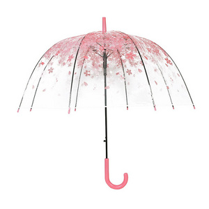 23" New Cherry Blossom Princess Transparent POE Clear Rain Umbrella