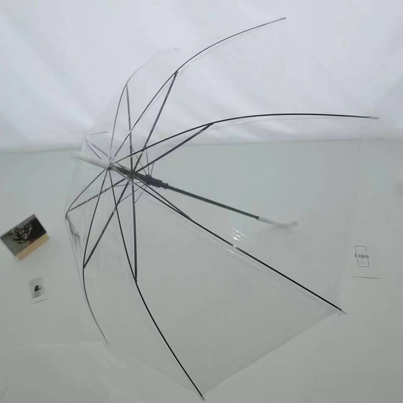 23 Inch Transparent Clear Plastic White Handle POE Material  Automatic Open Straight Umbrella