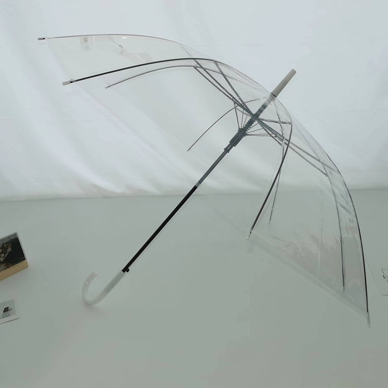 23 Inch Transparent Clear Plastic White Handle POE Material  Automatic Open Straight Umbrella