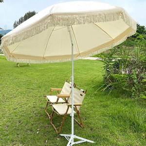 2M Luxury Outdoor Garden Beach Sun Parasol Canopy White Vintage Fringe Beach Umbrella With Tassels