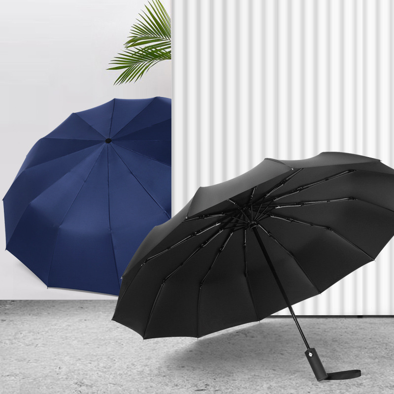 Automatic Sun Rainy Umbrellas Black Coated 3 Folding Sunscreen Umbrellas 12K Outdoor Umbrella