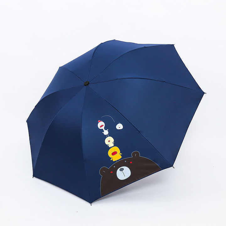 21 Inch 8K Cheap UV Protection Cartoon Duck Print 3 Folding Manual Umbrella With Custom