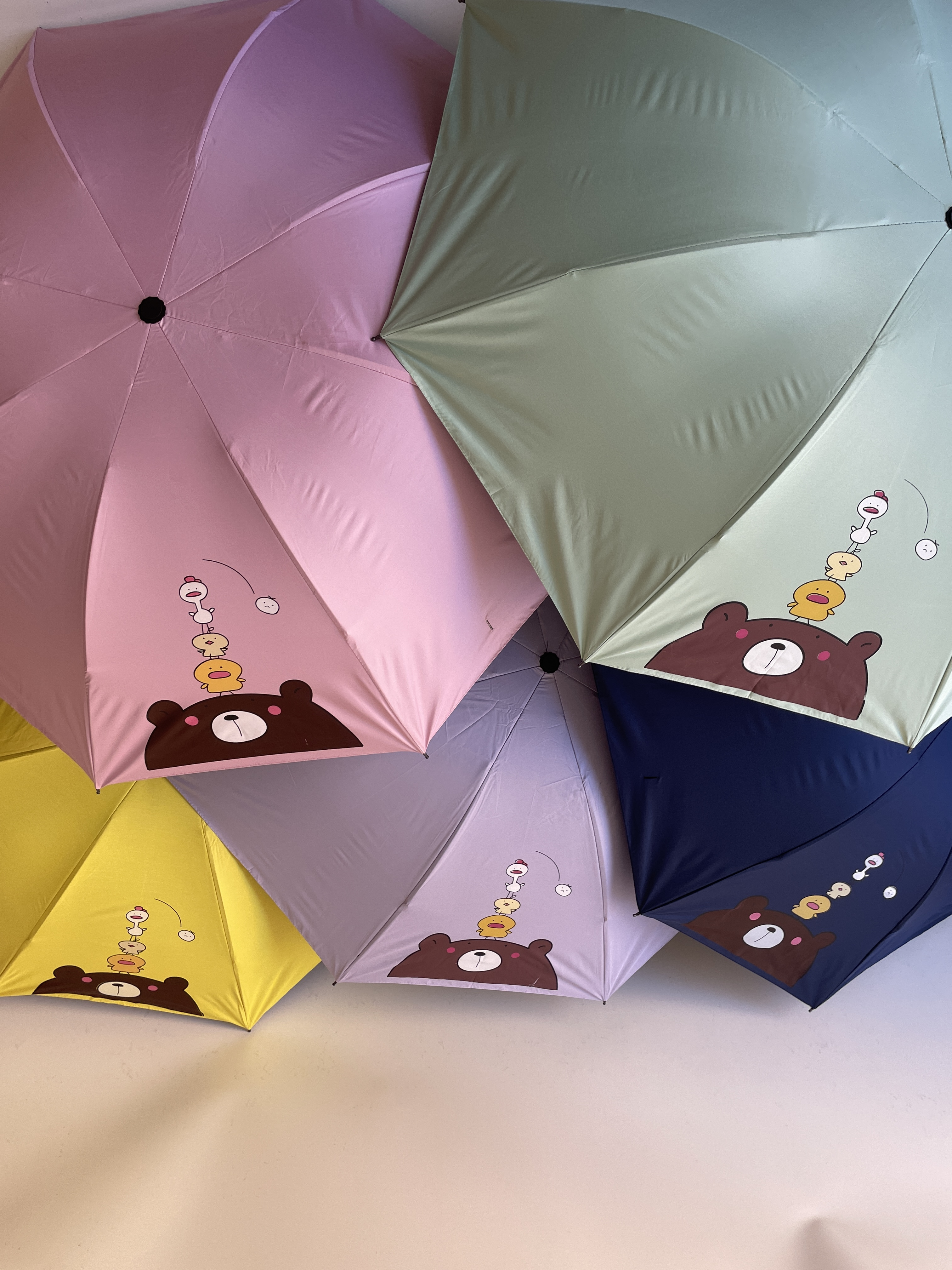 21 Inch 8K Cheap UV Protection Cartoon Duck Print 3 Folding Manual Umbrella With Custom