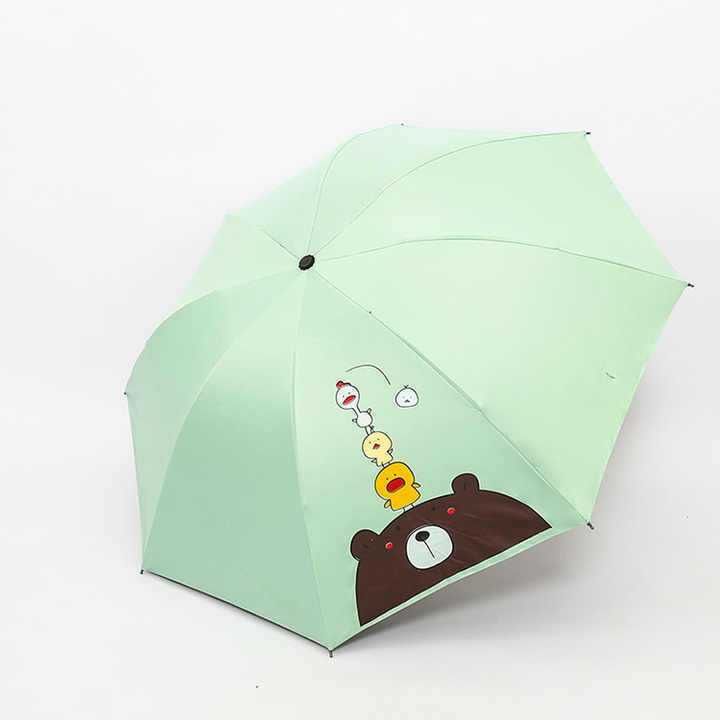 21 Inch 8K Cheap UV Protection Cartoon Duck Print 3 Folding Manual Umbrella With Custom