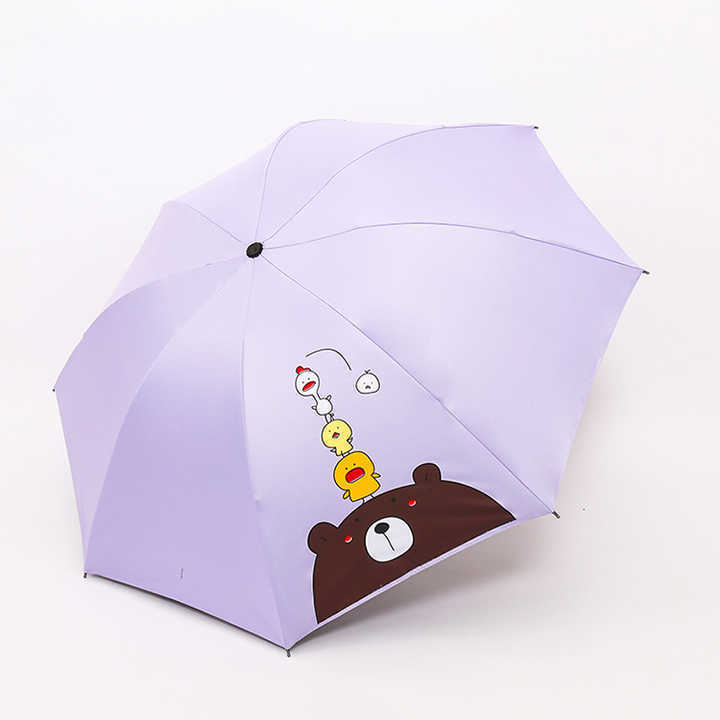 21 Inch 8K Cheap UV Protection Cartoon Duck Print 3 Folding Manual Umbrella With Custom