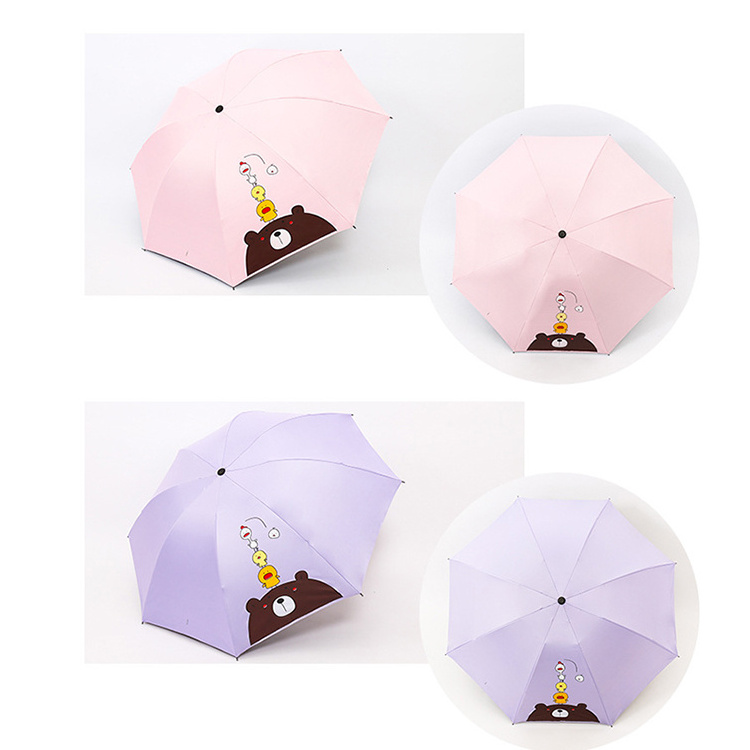 21 Inch 8K Cheap UV Protection Cartoon Duck Print 3 Folding Manual Umbrella With Custom