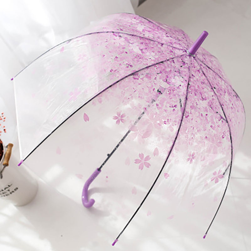 Newest Design Colorful Hot Sale Wholesale Sakura Pattern Transparent Windproof Rain Straight Umbrella