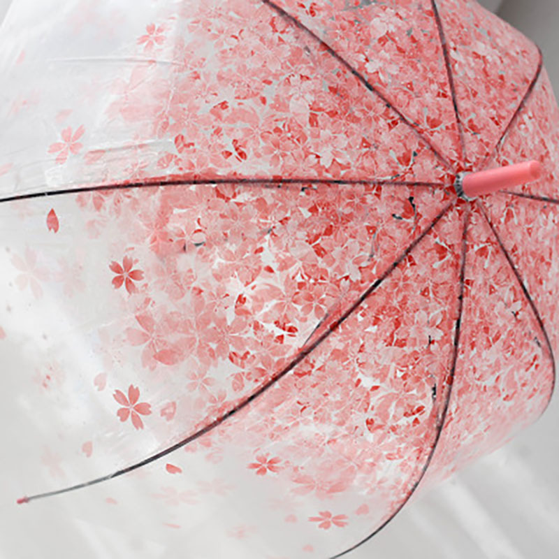 Newest Design Colorful Hot Sale Wholesale Sakura Pattern Transparent Windproof Rain Straight Umbrella