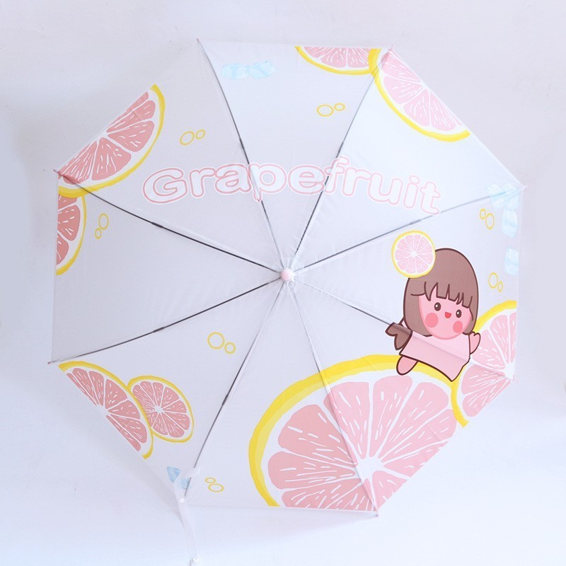 2023 21 Inch J Handle Waterproof Automatic Transparent Cartoon Fruit EVA Matte Fabric Umbrella For Children