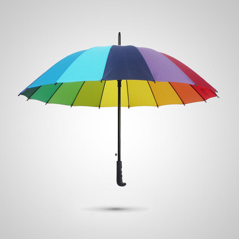 High Quality  Rainbow Umbrella 16 Ribs 16 Colors Umbrellas Semi-Automatic Umbrella