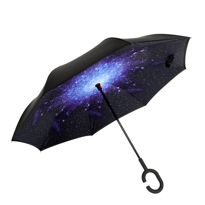 Modern Style Double Layer Reverse Umbrella Hands Free C Hook Inverted Umbrella For Rain Day