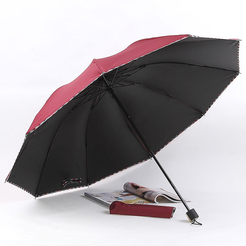 Large 10 K Manual Opening Portable 3 Fold Waterproof Windproof High Quality Pongee Covered Edge Umbrella