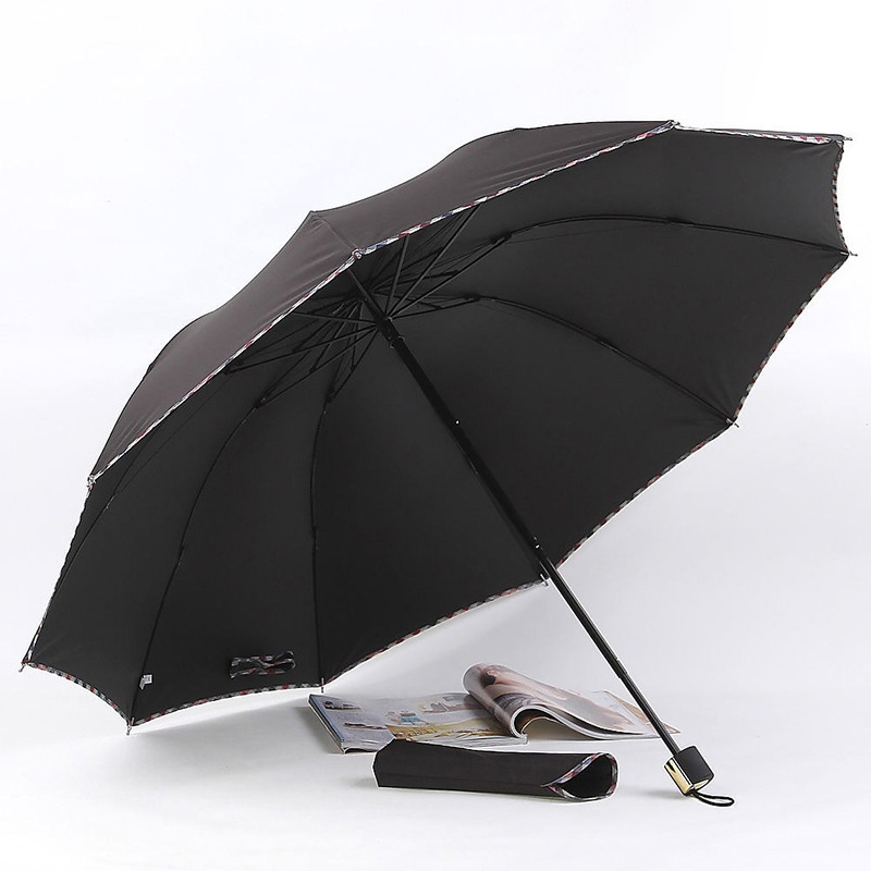 Large 10 K Manual Opening Portable 3 Fold Waterproof Windproof High Quality Pongee Covered Edge Umbrella