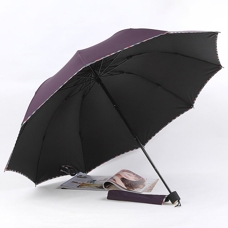 Large 10 K Manual Opening Portable 3 Fold Waterproof Windproof High Quality Pongee Covered Edge Umbrella