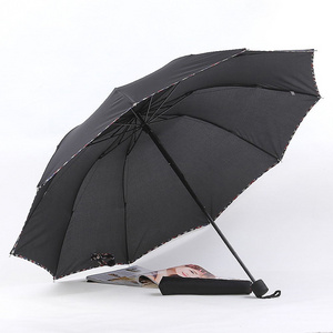 Large 10 K Manual Opening Portable 3 Fold Waterproof Windproof High Quality Pongee Covered Edge Umbrella