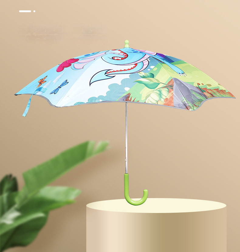 Kids 6 Ribs Round Corner Cartoon Children's Sunny And Rain Umbrella Safety Long Handle Children's Umbrella