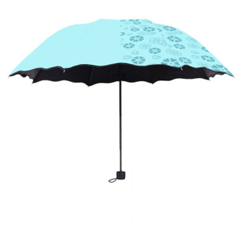 Meet Water Color Changing Flowers Pattern Printing Magic Umbrellas Rain UV 3 Folding Umbrella For Women Designer