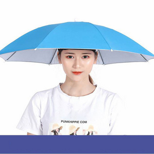 Wholesale Low MOQ Small Size Head-Mounted Silver Hat Umbrella For Outdoor Can Be Customized With Logo