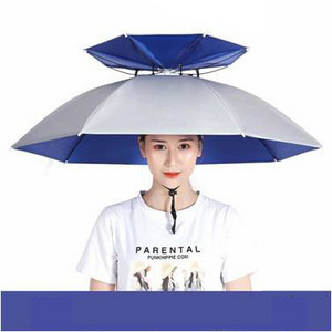 Outdoor Convenient Wholesale Large Size Double layer Silver Head Mounted Hat Umbrella