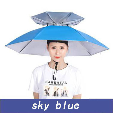 Outdoor Convenient Wholesale Large Size Double layer Silver Head Mounted Hat Umbrella