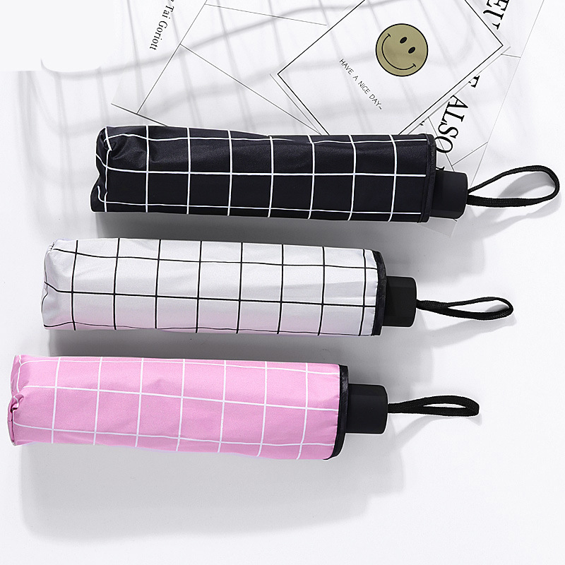 Korea Creative Striped Black Coating Umbrella Fresh Couple Black and White Lattice Umbrella Princess Sun Umbrella