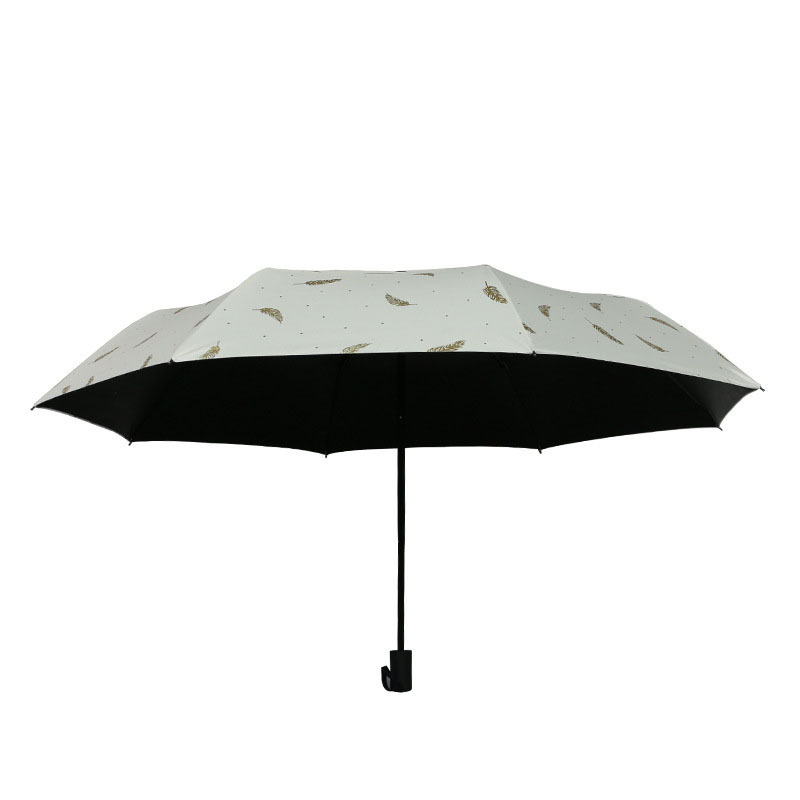 Creative Black White Feather Umbrella Black Coating Sunscreen Anti-UV Sunny and Rainy Dual-use Umbrella Three-folding Umbrella