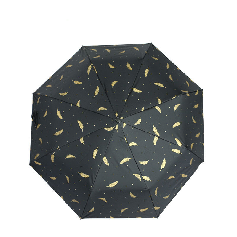 Creative Black White Feather Umbrella Black Coating Sunscreen Anti-UV Sunny and Rainy Dual-use Umbrella Three-folding Umbrella