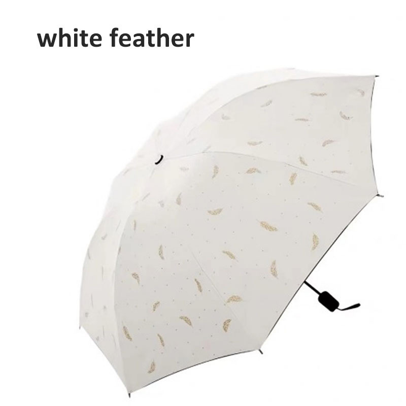 Creative Black White Feather Umbrella Black Coating Sunscreen Anti-UV Sunny and Rainy Dual-use Umbrella Three-folding Umbrella