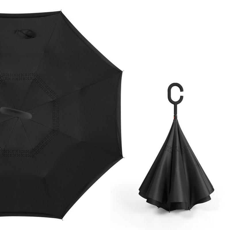 Windproof Reverse Umbrella Folding Double Layer Inverted Umbrella C- hook Self Stand Rain Umbrella