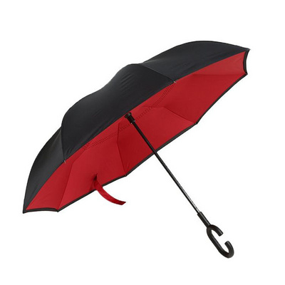 Windproof Reverse Umbrella Folding Double Layer Inverted Umbrella C- hook Self Stand Rain Umbrella