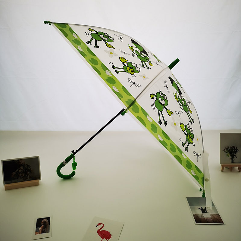 Quality Supply Durable 8 Ribs Custom Cute Print Kid Hook Handle Straight Rainy Umbrella