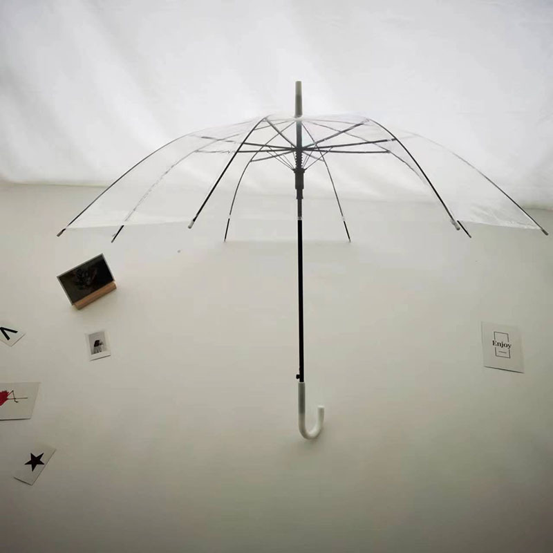 23 Inch Transparent Clear Plastic White Handle POE Material  Automatic Open Straight Umbrella for Wedding