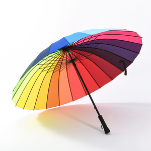 2023 Colorful Rainbow Big Size Manual Strong Quality 24 Colors Umbrella Stick Straight Umbrella Rain