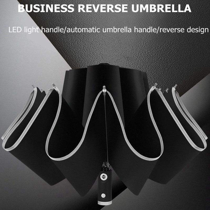 10K Reflective Automatic Led Flashlight Reverse Umbrella Edging Reflective Business Umbrella Custom Logo Advertising