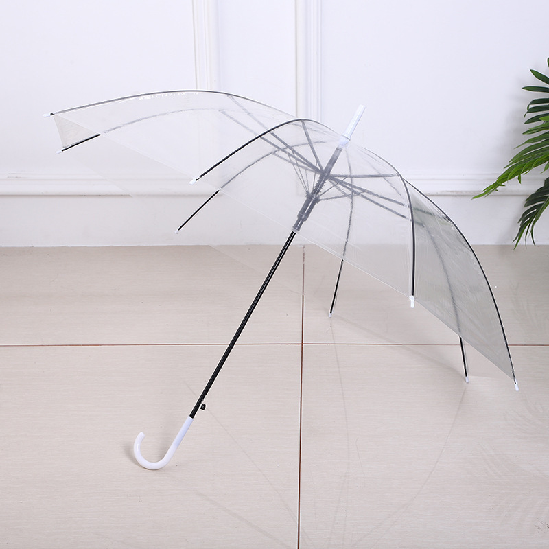 23 Inch Transparent Clear Plastic White Handle POE Material  Automatic Open Straight Umbrella for Wedding