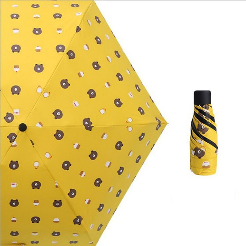 Anti UV Sun-protection Windproof Manual Open Close Bear Prints Sun Rain 5 Fold Umbrella For Lady