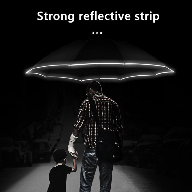 10K Reflective Automatic Led Flashlight Reverse Umbrella Edging Reflective Business Umbrella Custom Logo Advertising