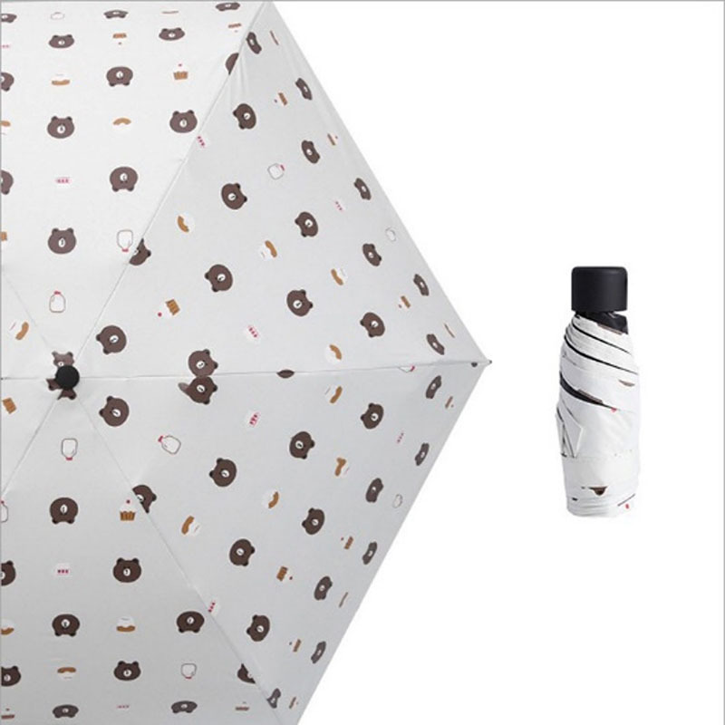 Anti UV Sun-protection Windproof Manual Open Close Bear Prints Sun Rain 5 Fold Umbrella For Lady